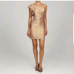 Adrianna Papell One Shoulder Gold Ruffle Dress